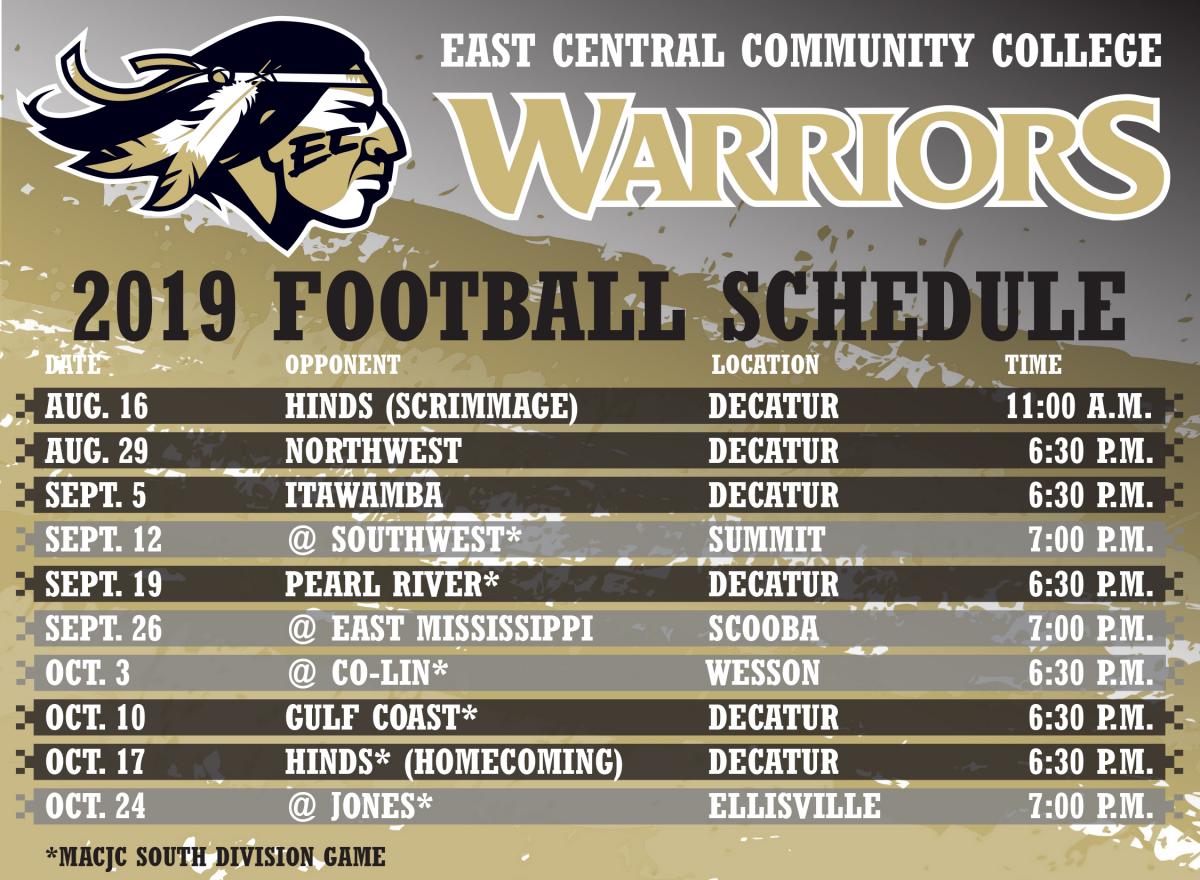 East Central Community College Announces 2019 Football Schedule East