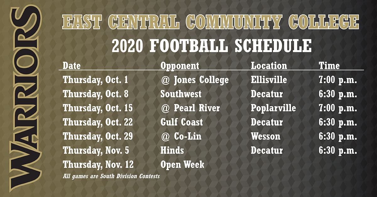 ECCC Warriors Release Final 2020 Football Schedule | East Central